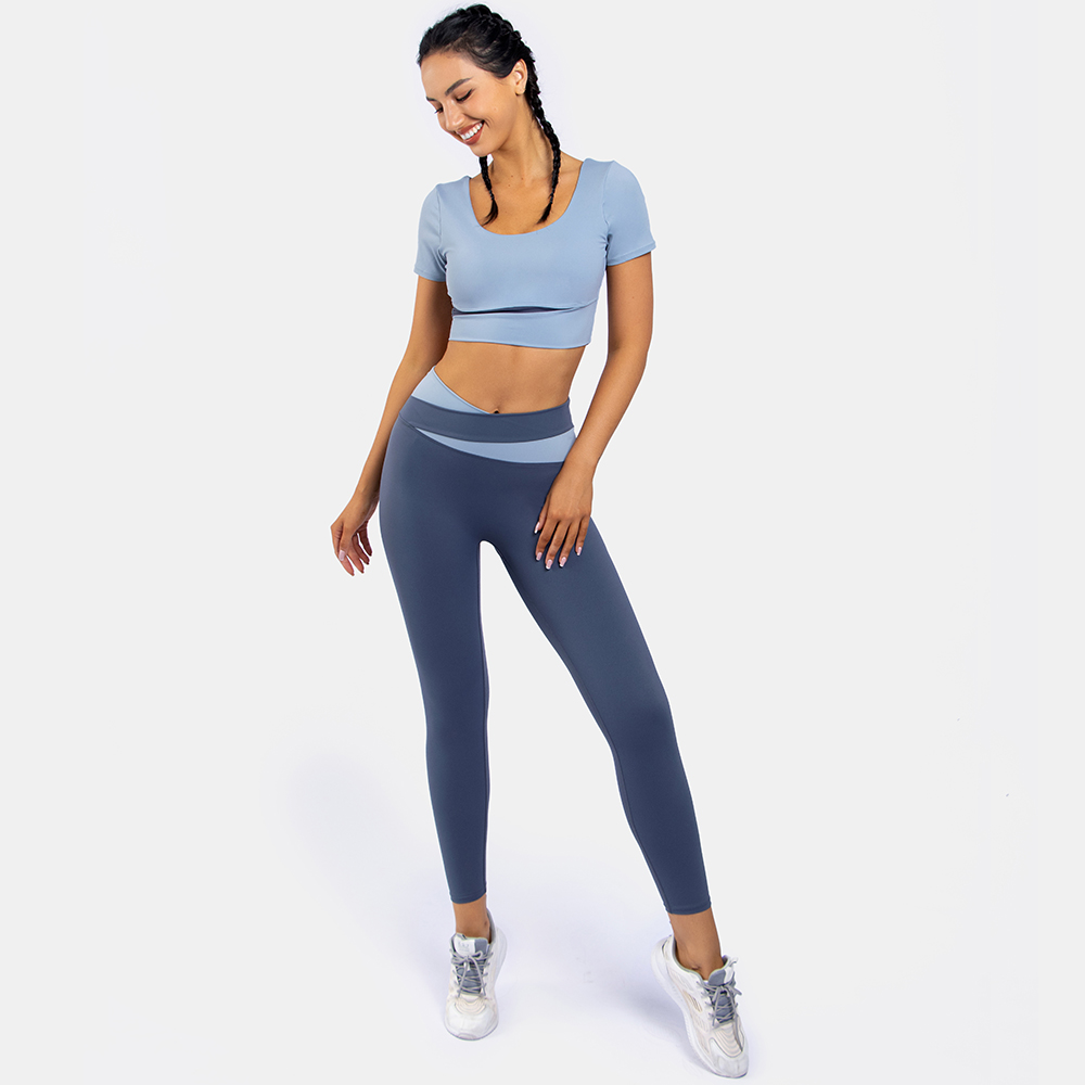 Workout Sets for Women Seamless Ribbed 2 Piece Crop Tank High Waist Leggings Yoga Set Outfit